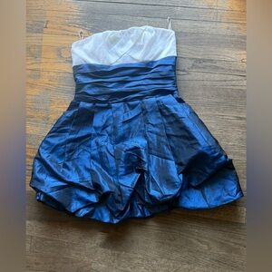 Jessica McClintock for Gunne Sax Blue and White Strapless Party Dress  p…